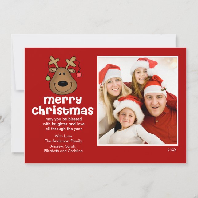 Carte photo Fun Reindeer Christmas Flat (Devant)