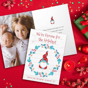 Carte Photo Gnomfor Holidays Cute Fun Rustic Wreath