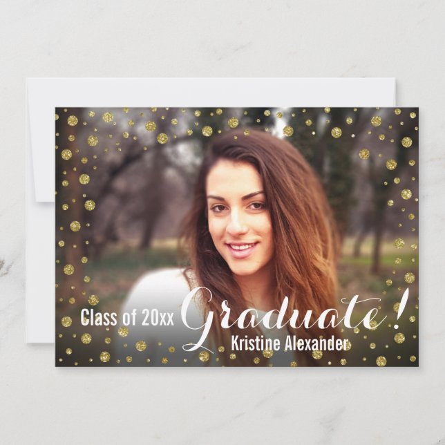 Carte photo Gold Confetti Graduation Faire-part (Devant)