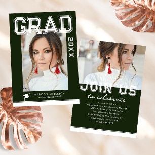 Carte Photo Graduation Party Élégant Script moderne