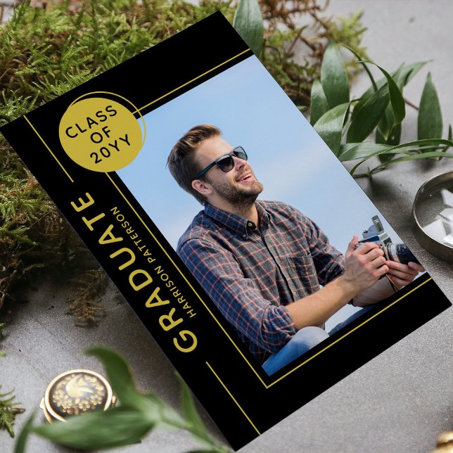 Carte Photo Graduation Party Modern Script Black Gold (Créateur téléchargé)