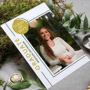 Carte Photo Graduation Party Modern Script Black Gold