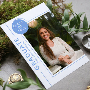 Carte Photo Graduation Party Modern Script Blue