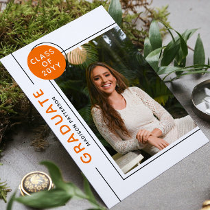 Carte Photo Graduation Party Script moderne Black Orange