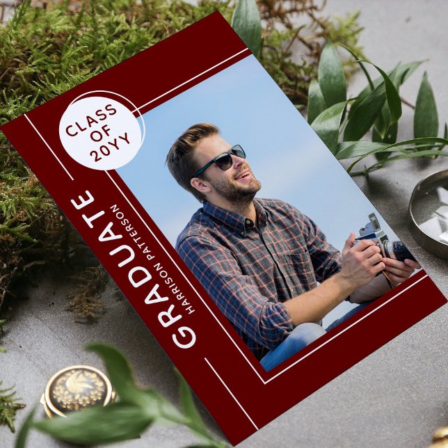 Carte Photo Graduation Party Script moderne Bourgogne (Créateur téléchargé)