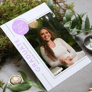 Carte Photo Graduation Party Script moderne violet gris