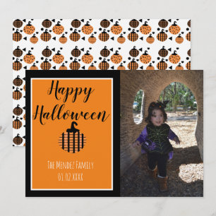 Carte photo Halloween avec motif de citrouille mod