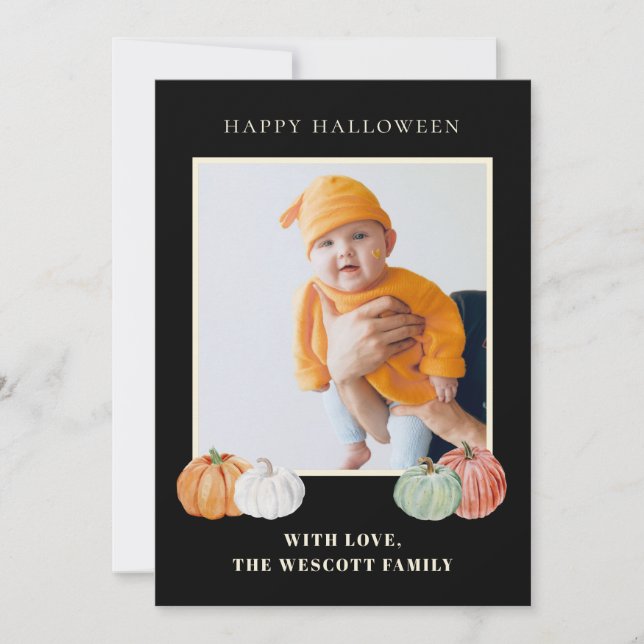 Carte photo Halloween Citrouilles Aquarelle (Devant)