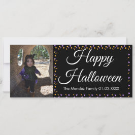 Carte photo Halloween Confetti Orange Violet Bordu