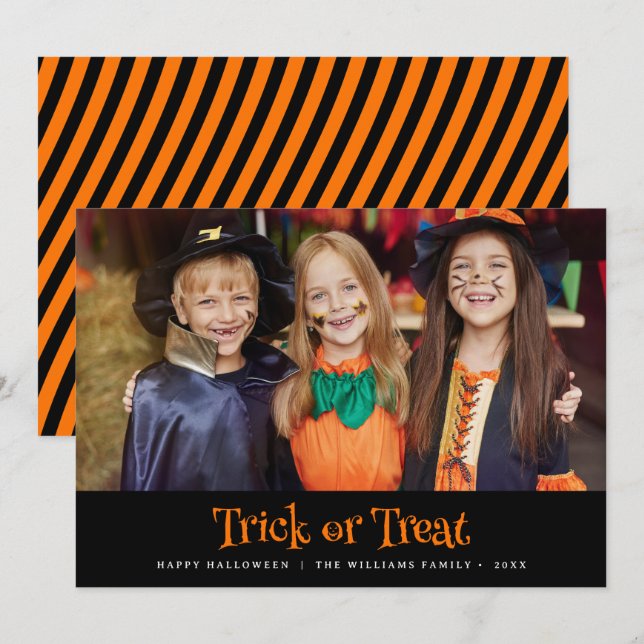 Carte Photo Halloween Ou Trick Moderne (Devant / Derrière)
