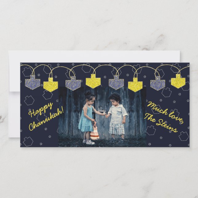 Carte photo Hanoukka "Dreidel Banner" (Devant)