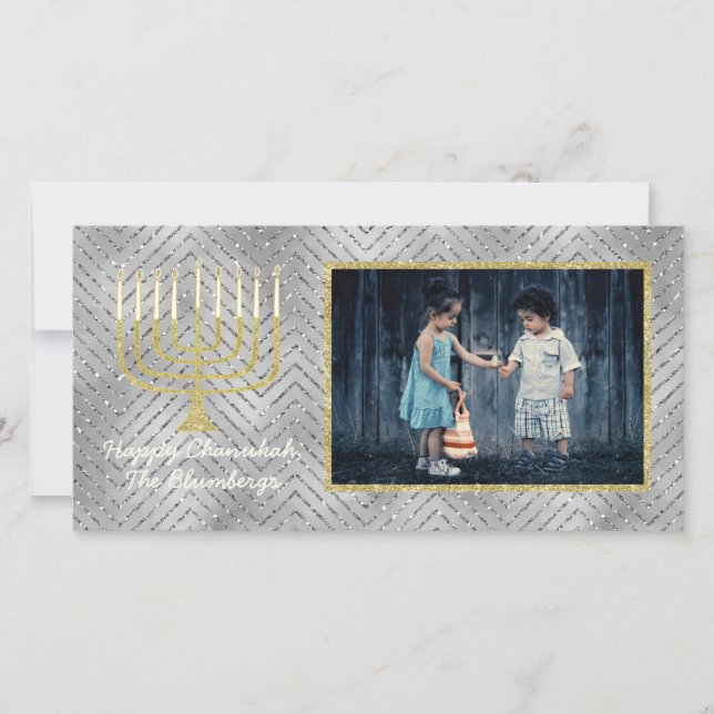 Carte photo Hanoukka "Elegant Menorah" 2 côté (Devant)