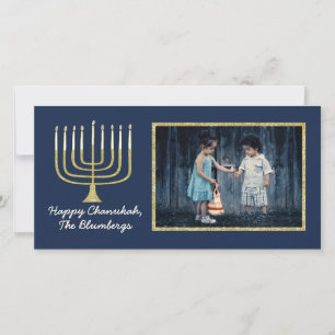 Carte photo Hanoukka "Elegant Menorah Blue"