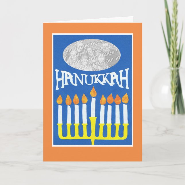 Carte photo Hanoukka personnalisable, Menorah (Devant)