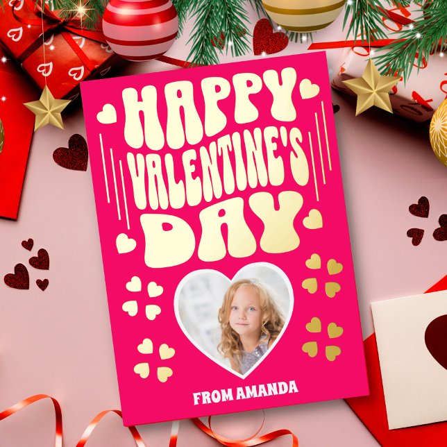 Carte photo Heureuse Sainte-Valentin d'or Retro (Créateur téléchargé)