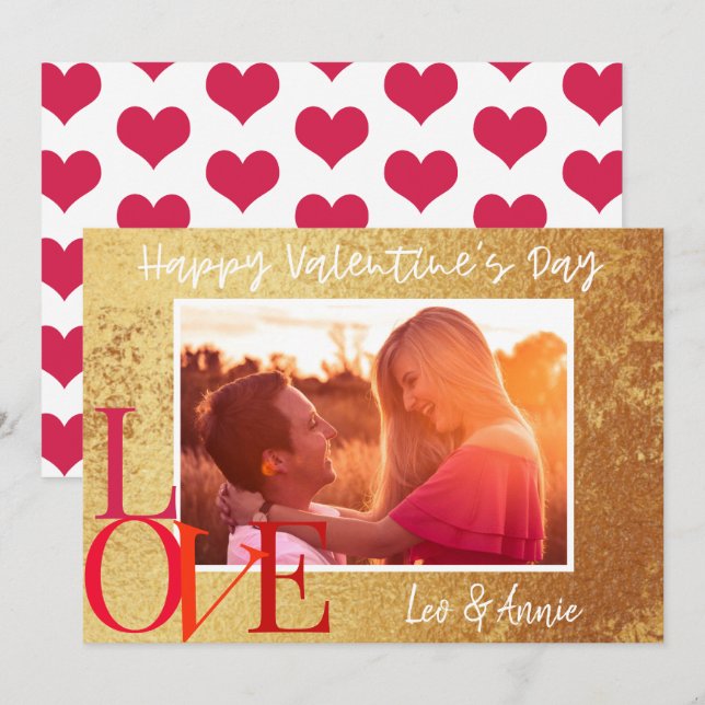 Carte photo Heureuse Sainte-Valentin Gold Foil (Devant / Derrière)