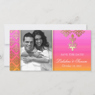 Carte photo indien Sauvez la date Damask rose oran