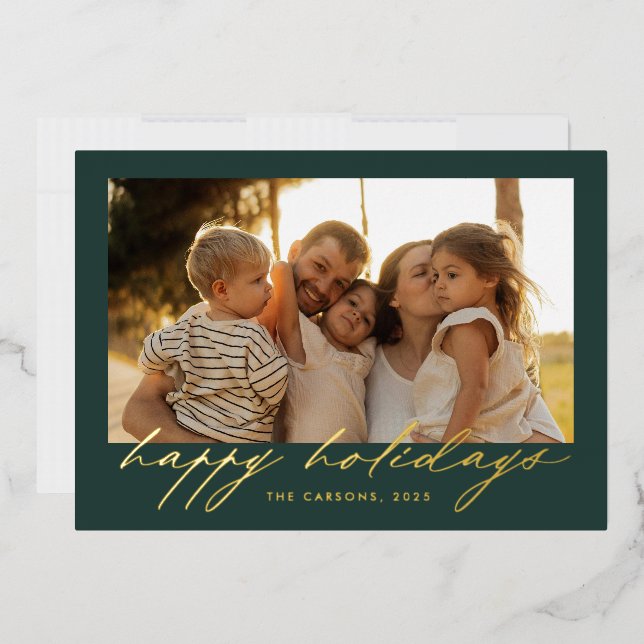 Carte photo « Joyeuses Fêtes » avec feuille d'or e (Enveloppe)