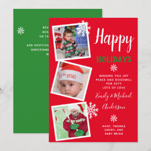 CARTE PHOTO Joyeuses Vacances 2022 Rouge Vert