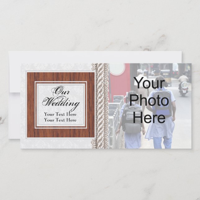 Carte photo mariage, Cordon blanc avec cadre en bo (Devant)