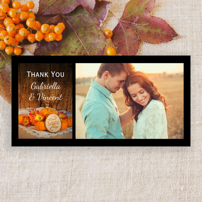 Carte photo Mariage de automne Citrouille rustique (Say thanks after your Autumn event with the Rustic Pumpkins Fall Thank You Photo Card.)