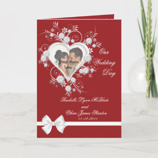 Carte photo Mariage de coeur rouge et blanc 5x7