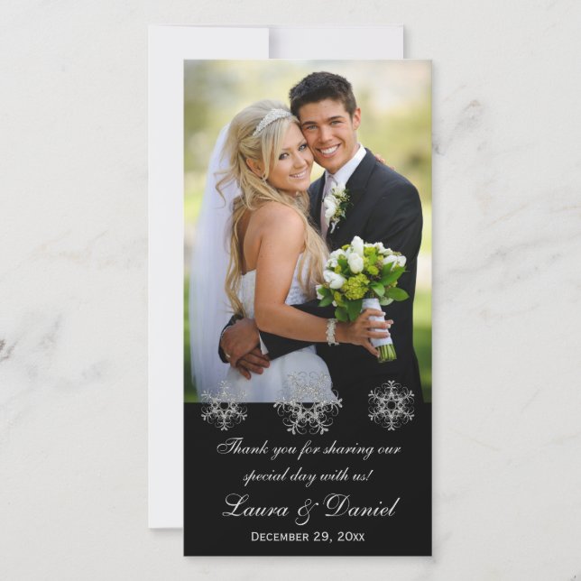Carte photo Mariage des faches de neige noire et d (Devant)