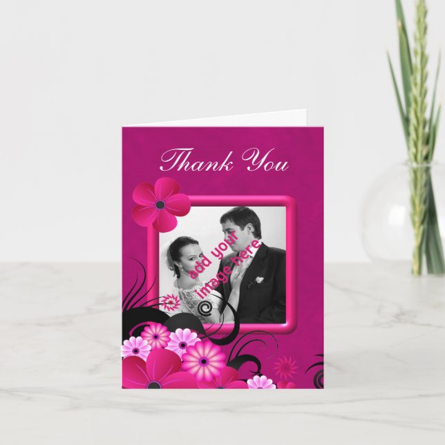 Carte photo Mariage Fuschia foncé Merci (Devant)