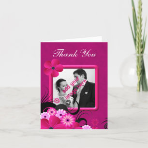 Carte photo Mariage Fuschia foncé Merci