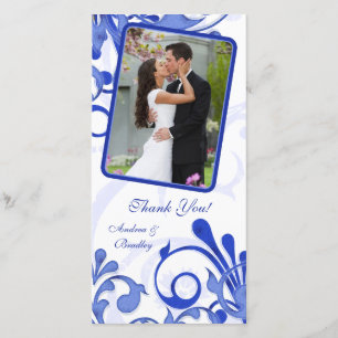 Carte photo Mariage Merci bleu et blanc