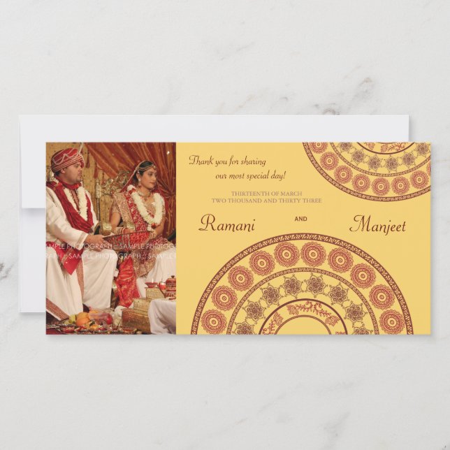 Carte photo Mariage Merci indien au henné (Devant)