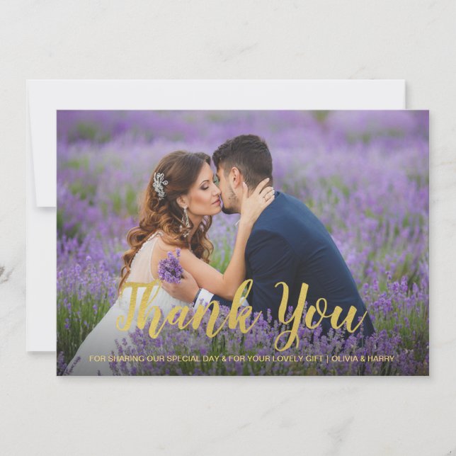 Carte photo mariage Merci | Script Gold (Devant)