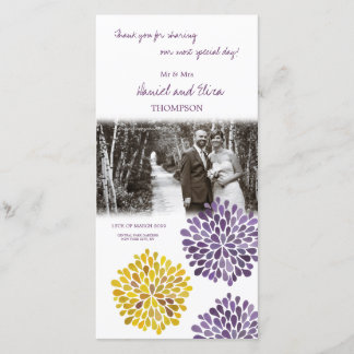 Carte photo Mariage Merci violet jaune