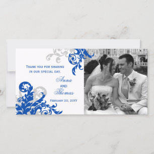 Carte photo Mariage Royal Blue et Silver Flourour