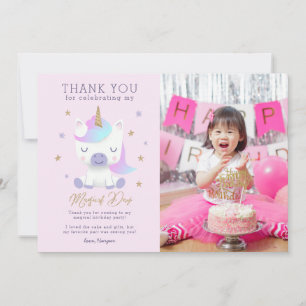 Carte photo Merci d'anniversaire de la licorne