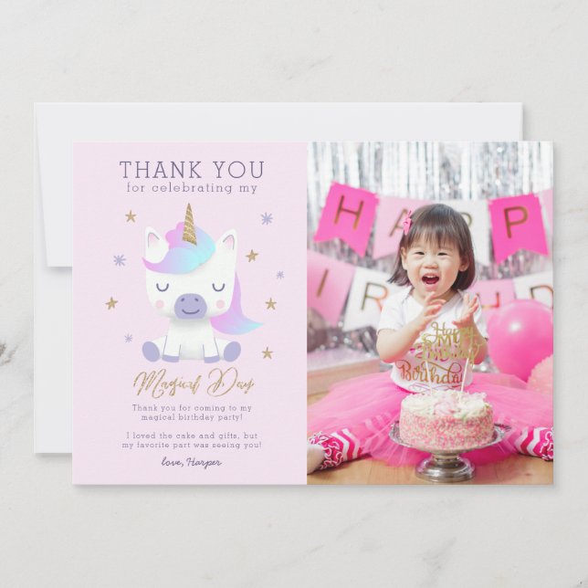 Carte photo Merci d'anniversaire de la licorne (Devant)