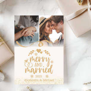 Carte Photo « Merry and Married 2 » Paillettes Dor