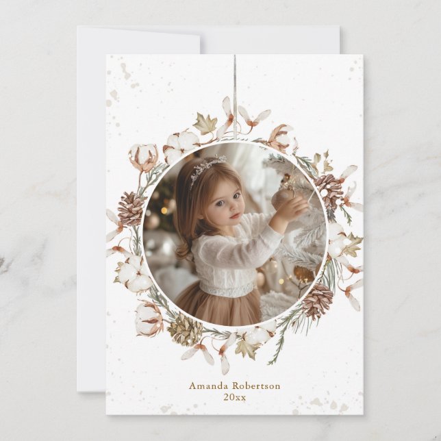 Carte photo minimaliste de la couronne de Noël (Devant)