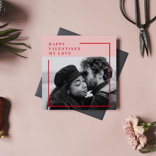 Carte Photo moderne | Cadeau de Valentines Rouge et Rose (Créateur téléchargé)