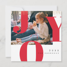 Carte photo moderne de Noël de typographie de joie