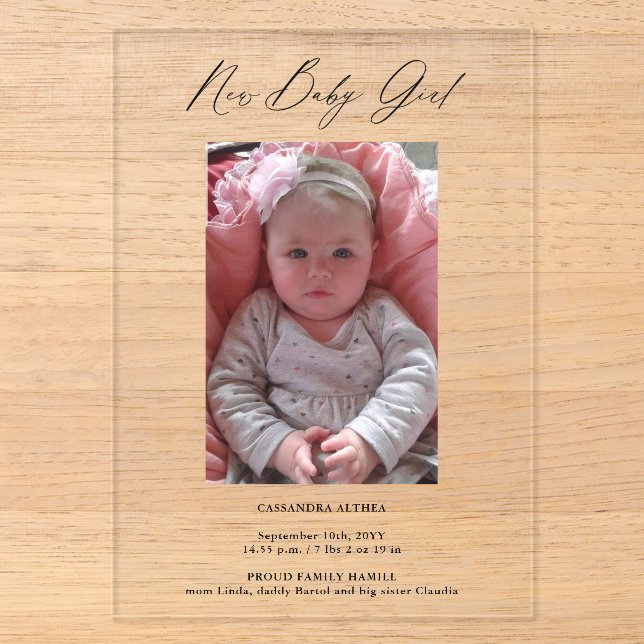Carte photo moderne Faire-part de naissance acryli (Recto)