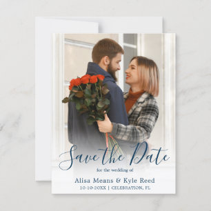 Carte Photo Navy Blue Enregistrer la date Annonce