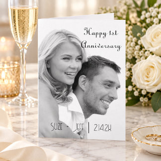 Carte Photo noir et blanc de premier anniversaire Rétro
