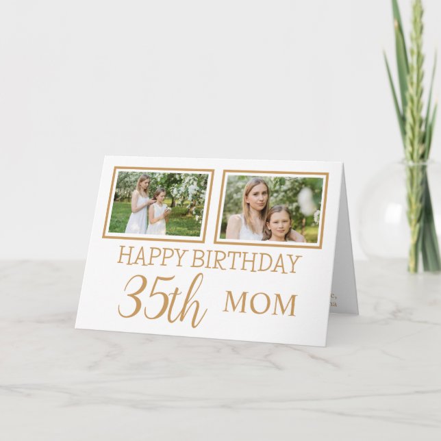 Carte Photo Or et blanc moderne 35e anniversaire de mama (Devant)