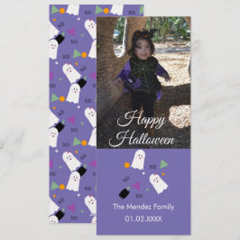 Carte photo orange de citrouille de fantôme mignon