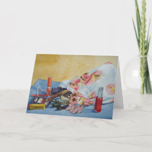 Carte photo originale de vie morte du sac maquillage vin