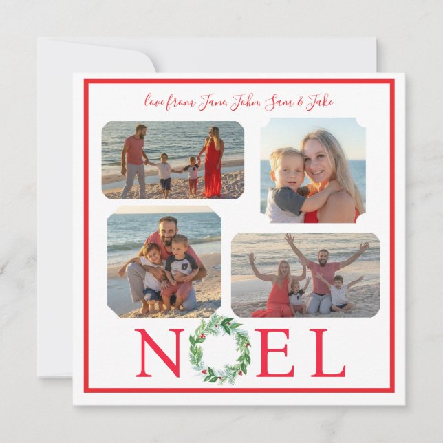 Carte PHOTO peinte à la main Noël Fêtes de Noël Wreath N (Devant)
