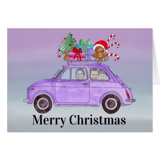 Carte photo personnalisable de voiture de Noël (Devant horizontal)