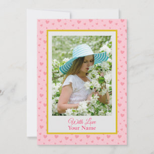 Carte Photo personnalisé avec des cœurs d'amour roses