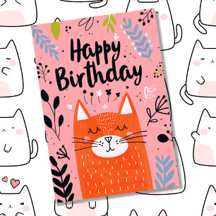 Carte Photo personnalisé avec illustration d'un chat ora